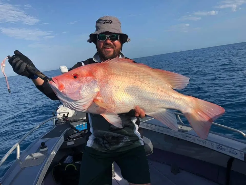 A quality red reef fish pulled up from deep water